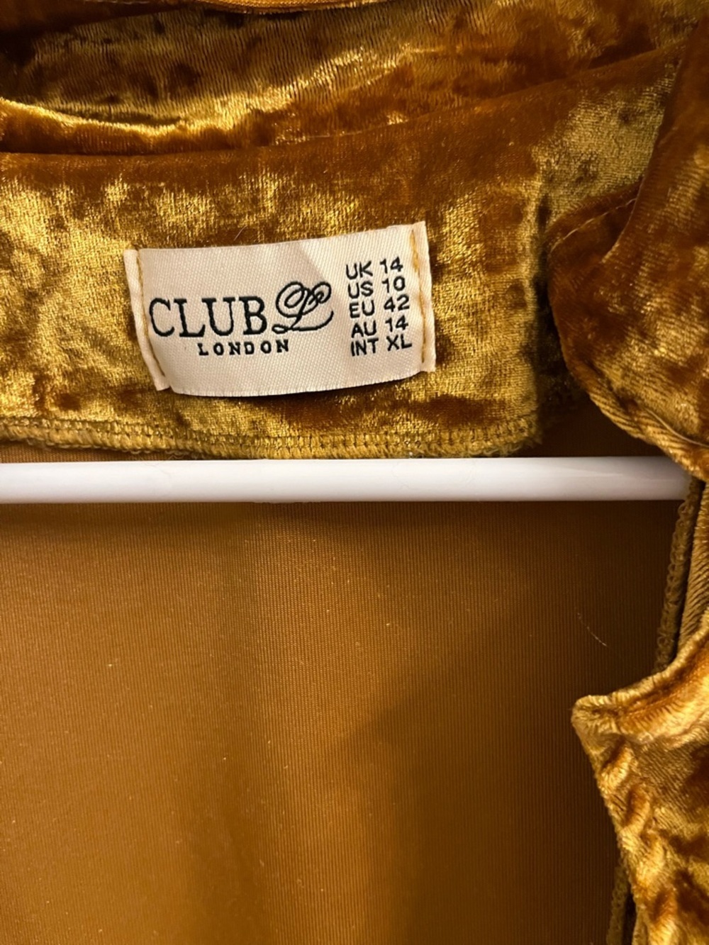 Club L London Crushed Velvet Wrap Wrap Dress in Gold - Picture 2 of 5